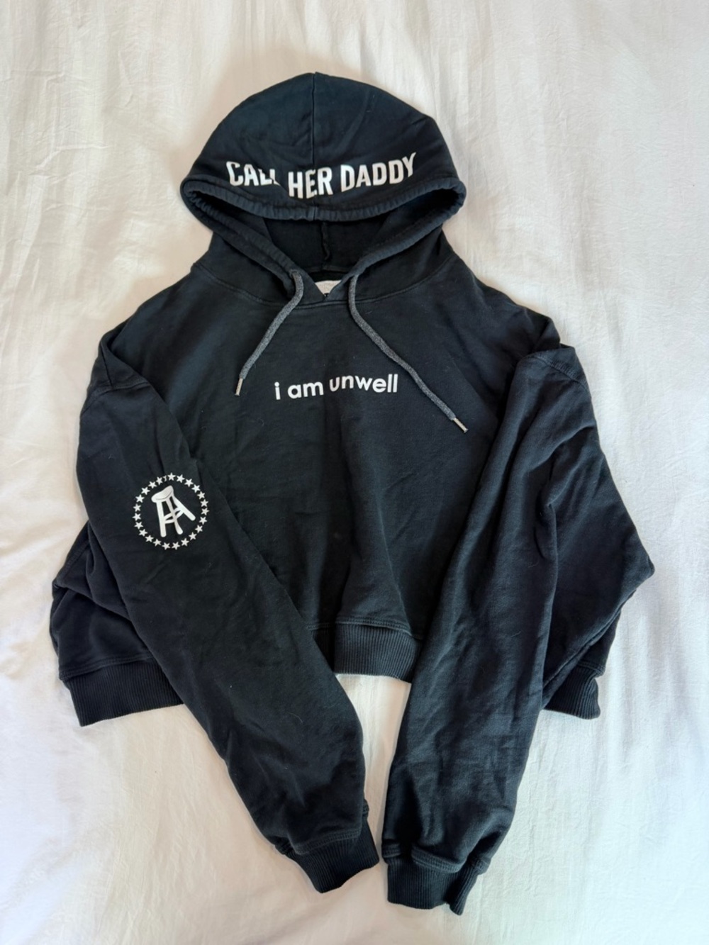Black 'i am unwell' Cropped Hoodie with Hood Text Call Her Daddy